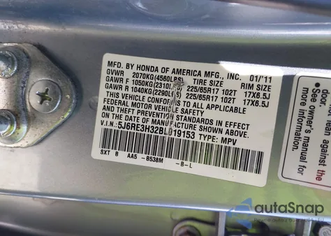 2011 Honda Cr-V Lx z USA, uszkodzony, nr VIN 5J6RE3H32BL019153